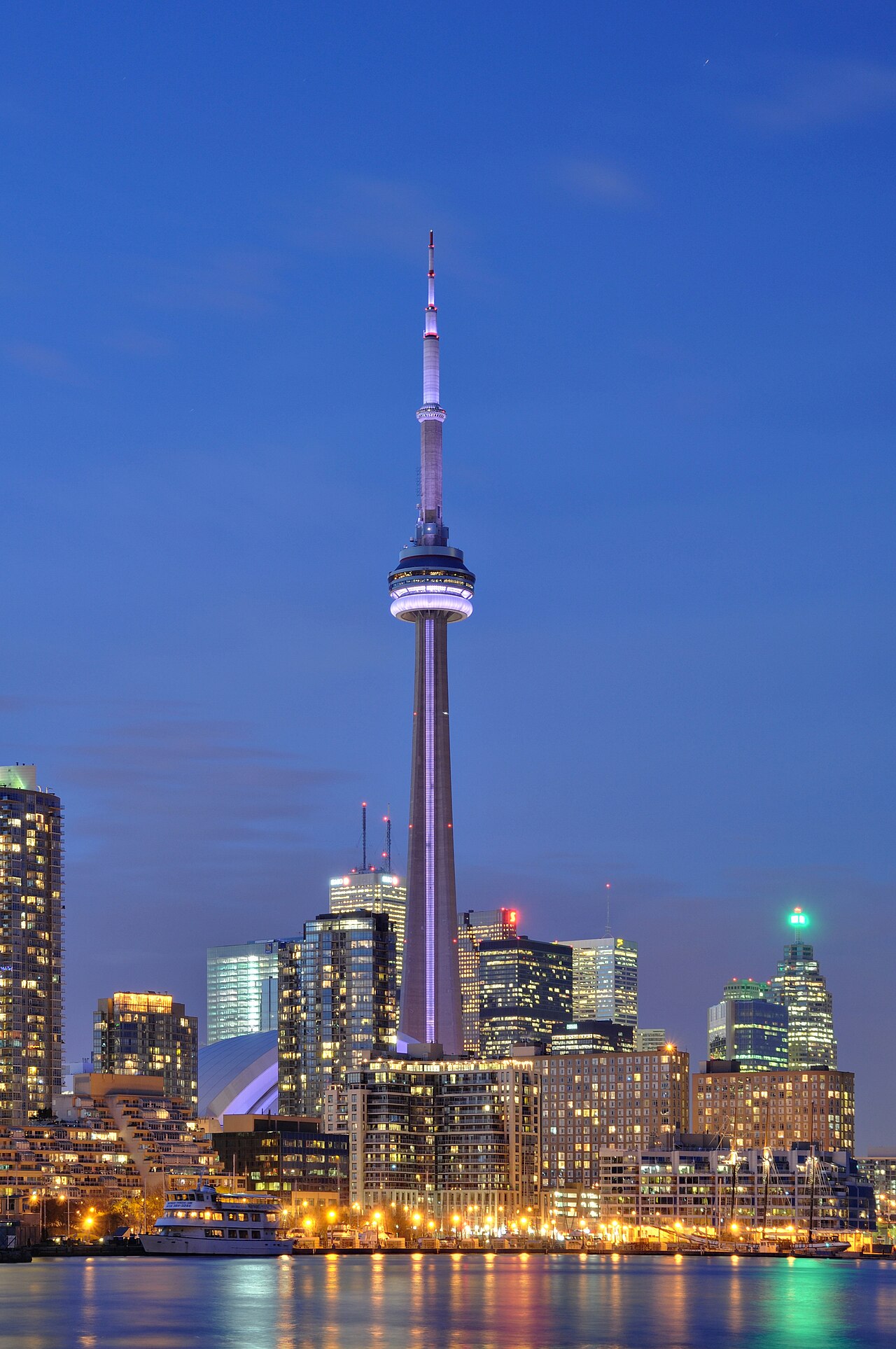 Toronto skyline with the CN Tower at night, Canada